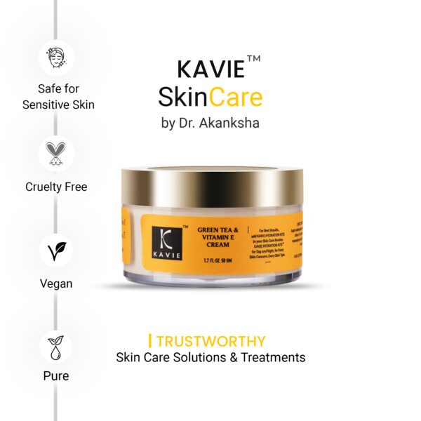 Green Tea & Vitamin E Face Cream with Jojoba Oil, Glycolic Acid for Blemish free Skin Men & Women - Image 4
